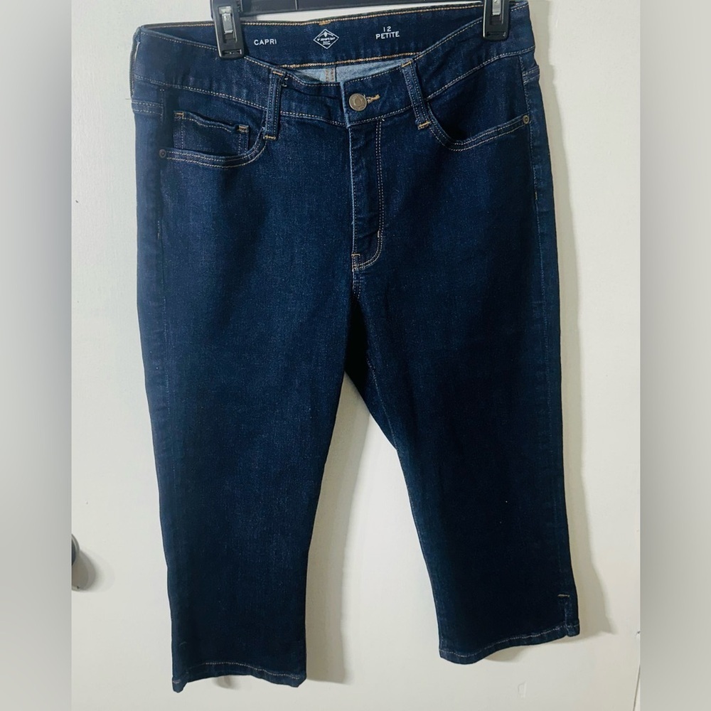 Women’s St Johns Bay Dark Wash Denim Stretch Capri Jeans 12 Petite Comfort Vacay